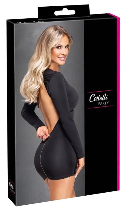 Cottelli PARTY Black Long-Sleeve Mini Dress with Deep Back