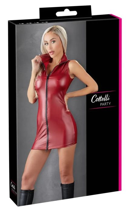Cottelli PARTY Red Mini Dress with Two-Way Zip & High Collar S/M