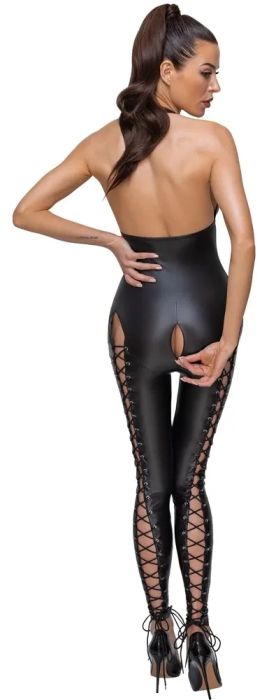 Cottelli PARTY Black Matte Catsuit with Lacing & Two-Way Zip S/M