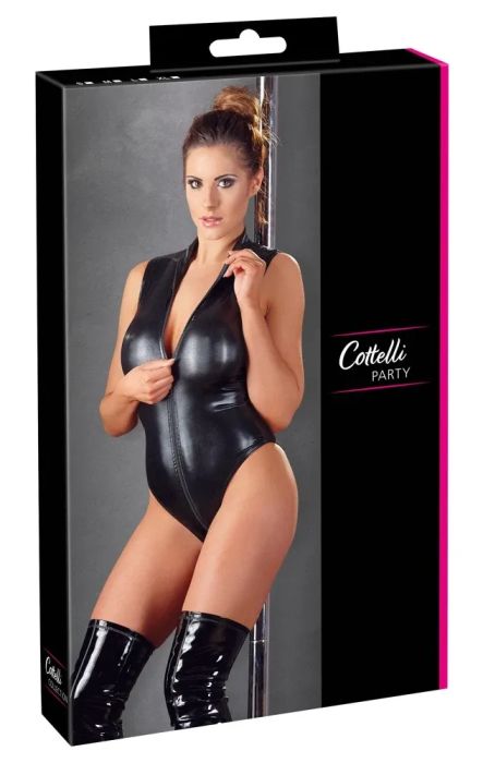 Cottelli PARTY Черно Wetlook боди с двупосочен цип S/M