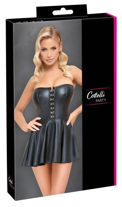 Cottelli PARTY Black Corset Mini Dress with Flared Skirt & Front Hooks S/M