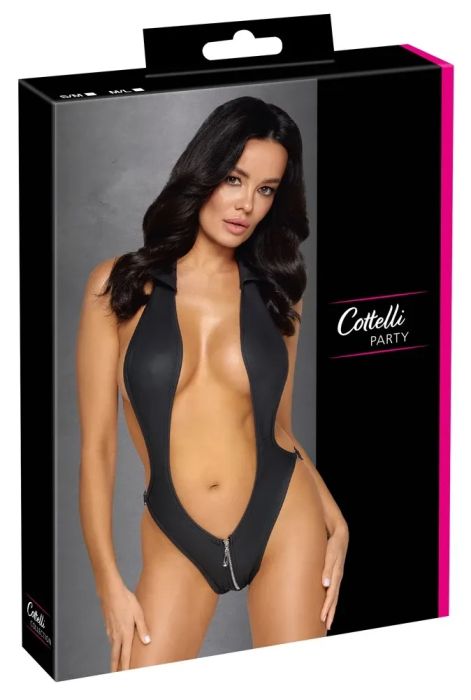 Cottelli PARTY Black Matte Open-Front Bodysuit with Zip S/M