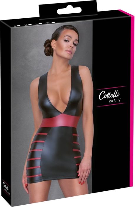 Cottelli PARTY Черна мини рокля с червени акценти и дълбоко V-деколте S/M
