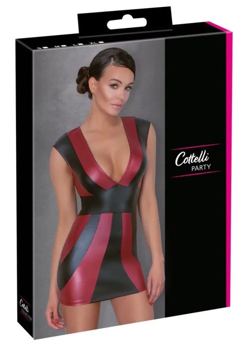Cottelli PARTY Red & Black Striped Mini Dress with Deep V-Neckline S/M