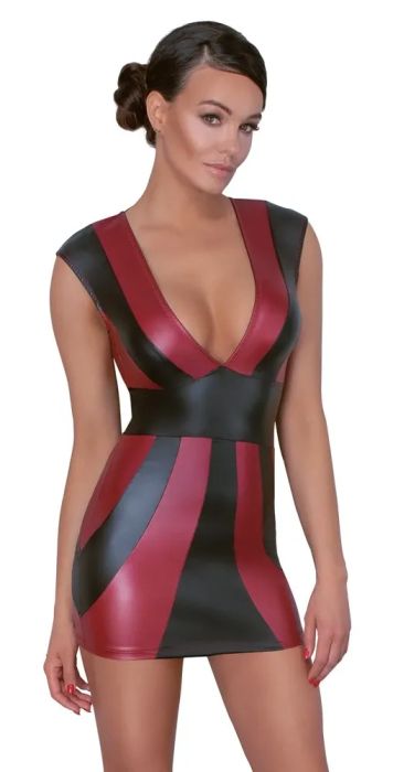 Cottelli PARTY Red & Black Striped Mini Dress with Deep V-Neckline S/M