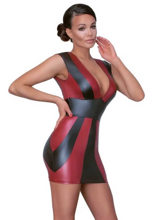 Cottelli PARTY Red & Black Striped Mini Dress with Deep V-Neckline S/M