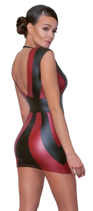 Cottelli PARTY Red & Black Striped Mini Dress with Deep V-Neckline S/M