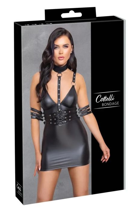 Cottelli BONDAGE Black Matte Mini Dress with Belt & Adjustable Restraints S/M