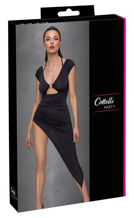 Cottelli PARTY Black Asymmetric Ruched Dress with Deep Neckline S/M