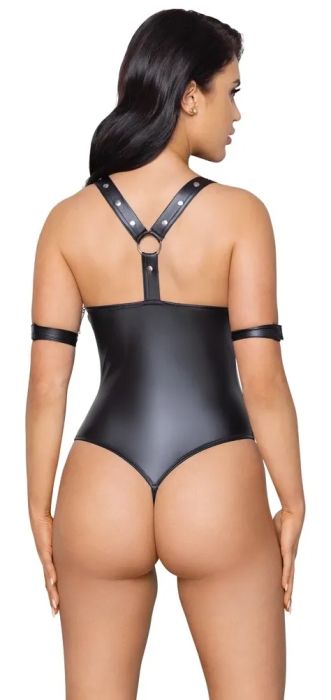 Cottelli BONDAGE Black Ouvert String Bodysuit with Rings & Restraint Cuffs S/M
