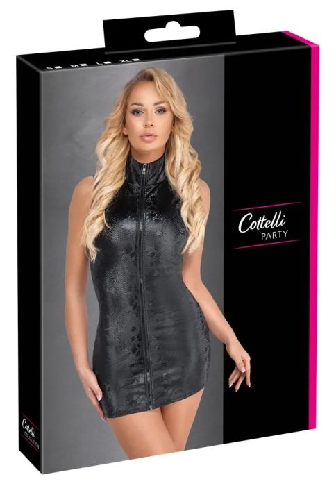 Cottelli PARTY Черна мини рокля със змийски ефект и преден цип S/M