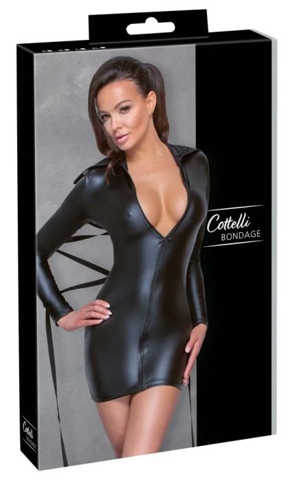 Cottelli BONDAGE Black Matte Long-Sleeve Mini Dress with Bondage Rings S/M