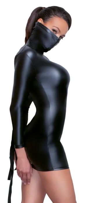 Cottelli BONDAGE Black Matte Long-Sleeve Mini Dress with Bondage Rings S/M