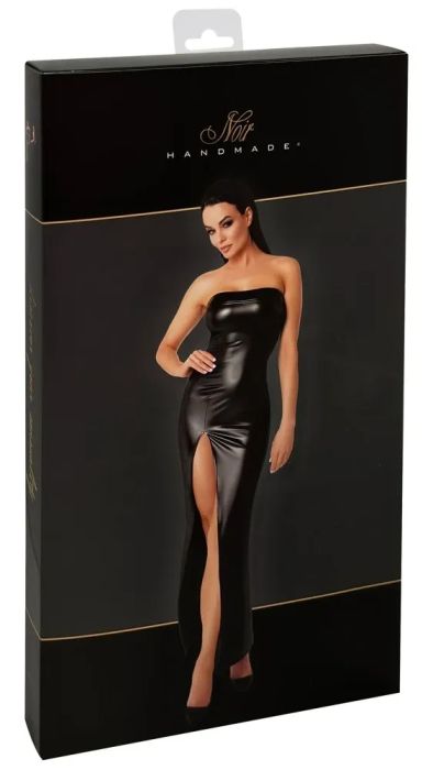 Noir Handmade Aphrodisia Черна дълга Powerwetlook рокля с висок цеп S/M