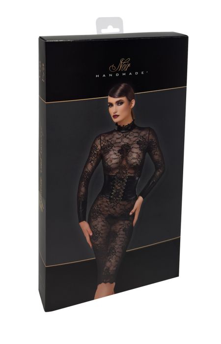 Noir Handmade Noirelle Черна дантелена миди рокля с Powerwetlook корсет S/M