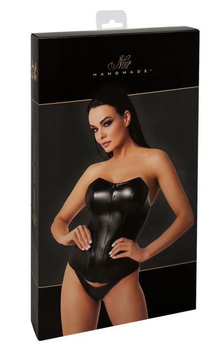 Noir Handmade Mysteria Black Powerwetlook Corset Top with Front Zip S/M