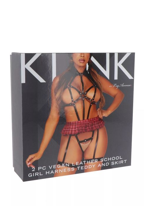 KINK by Leg Avenue черен харнес с яка и сваляща се карирана пола S/M