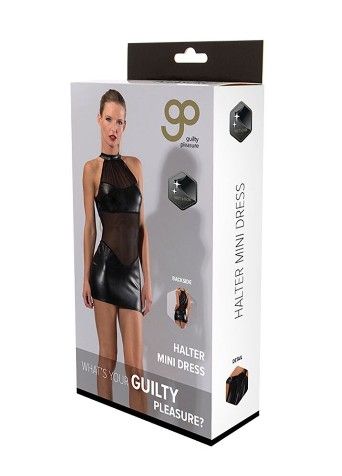 Guilty Pleasure Halter черна Wetlook мини рокля с прозрачна талия S/M