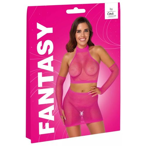 Fantasy by Cottelli Collection розов мрежест комплект от 3 части S/M