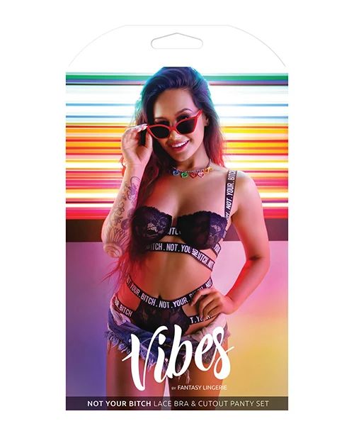 Fantasy Lingerie Vibes Not Your Bitch черен дантелен Cage комплект S/M