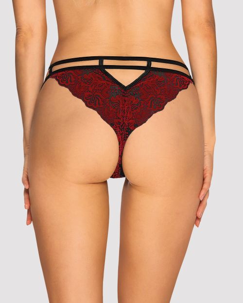 Obsessive Sugestina Red Velvet-Pattern Strappy Panties S/M