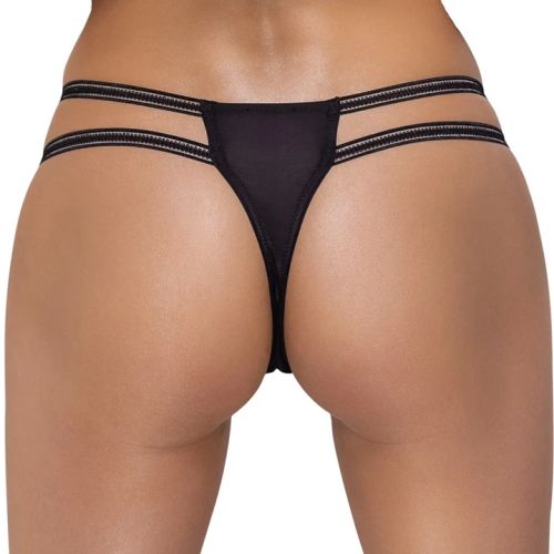 Cottelli Lingerie Black Lace Open-Crotch Thong with Rhinestone Rings S/M