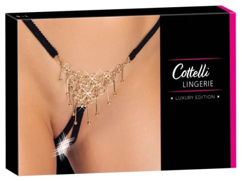 Cottelli Lingerie черни прашки с отворено дъно и декорация с ефект на бяло злато S/M
