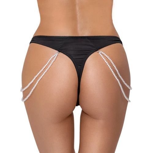 Cottelli Lingerie Pearl String черни дантелени прашки с подвижни перлени верижки S/M