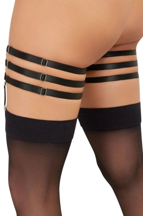 Cottelli Accessories черни жартиери за бедра с 3 ленти и кристали S/M