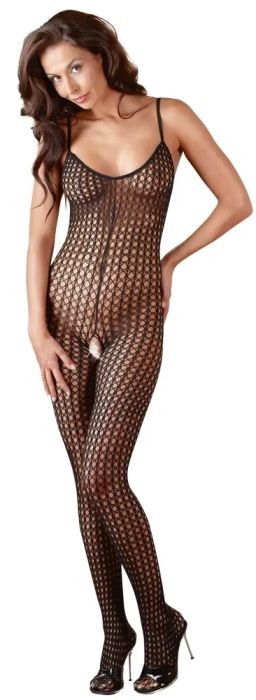NO:XQSE черен мрежест catsuit с отворено дъно S/M