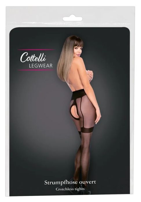 Cottelli LEGWEAR Black Fishnet Crotchless Suspender Tights S/M