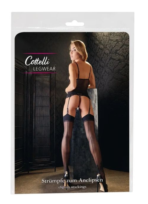 Cottelli LEGWEAR черни чорапи за жартиерен колан със заден шев и висока пета S/M