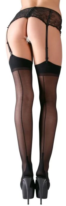 Cottelli LEGWEAR черни чорапи за жартиерен колан със заден шев и висока пета S/M