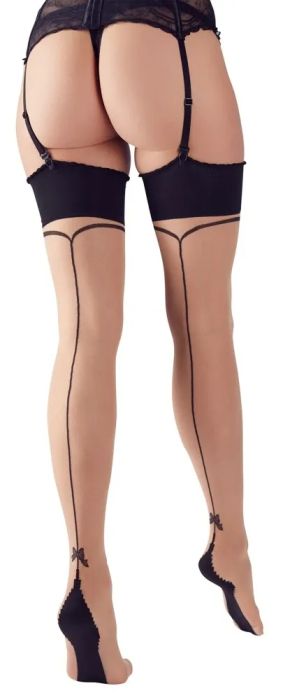 Cottelli LEGWEAR телесни 20 DEN чорапи за жартиерен колан с черен заден шев и панделка S/M