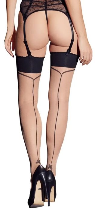 Cottelli LEGWEAR телесни 20 DEN чорапи за жартиерен колан с черен заден шев и панделка S/M