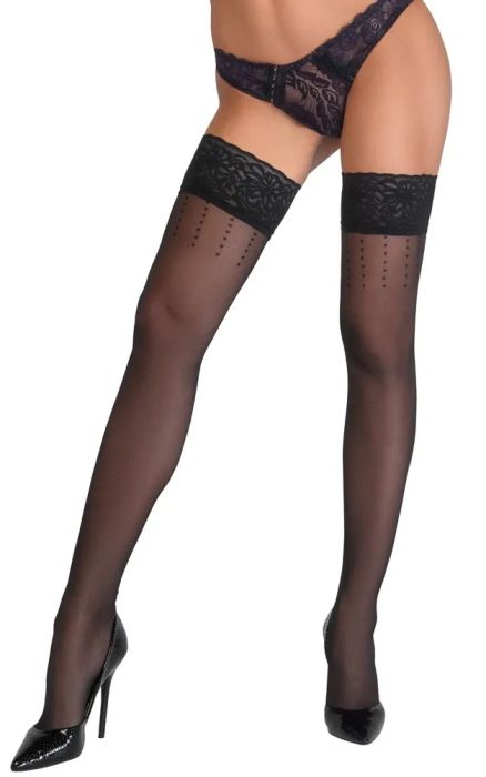 Cottelli LEGWEAR черни самозадържащи чорапи 20 DEN с точки и заден шев S/M