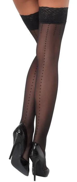 Cottelli LEGWEAR черни самозадържащи чорапи 20 DEN с точки и заден шев S/M