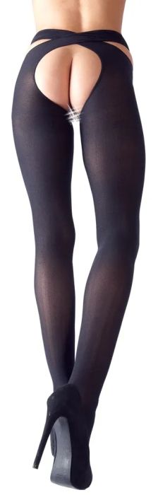 Cottelli LEGWEAR черни 70 DEN чорапи с кръстосващи се ленти и отворено дъно S/M
