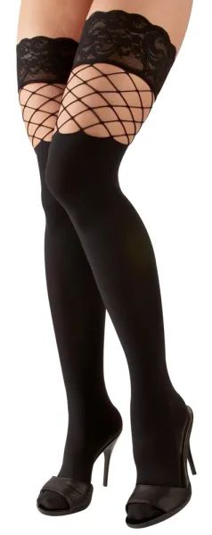 Cottelli LEGWEAR Black 2-in-1 Hold-Up Stockings with Opaque and Fishnet Design S/M