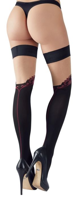 Cottelli LEGWEAR черни самозадържащи чорапи 70 DEN с overknee ефект и заден шев S/M