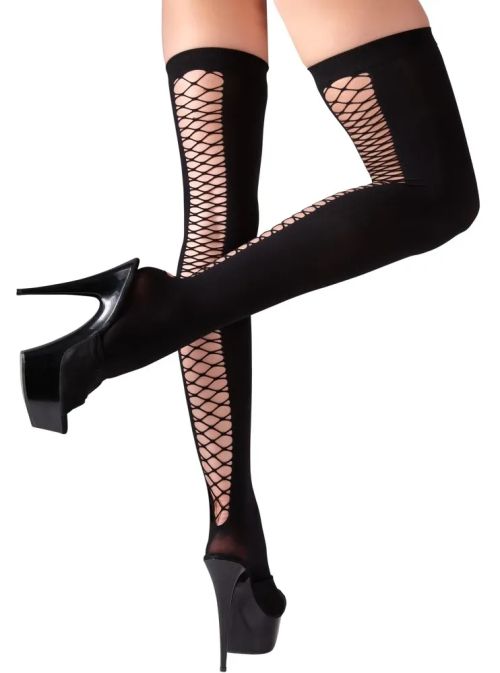 Cottelli LEGWEAR Black Hold-Up Overknee Stockings with Back Mesh Panel S/M