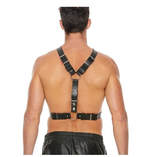 Ouch! Twisted Bit Black Bonded Leather BDSM Harness with O-Rings