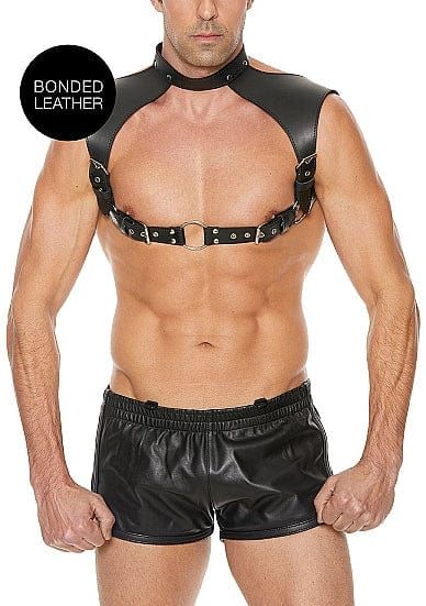 Ouch! Men Harness with Neck Collar черен BDSM харнес с нашийник и O-ring