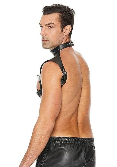 Ouch! Men Harness with Neck Collar Black BDSM Harness with O-Ring