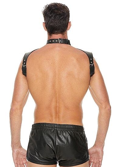 Ouch! Men Harness with Neck Collar Black BDSM Harness with O-Ring