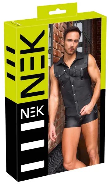 NEK Black Men's Sleeveless Matte-Look Shirt with Press Studs and D-Rings S/XL