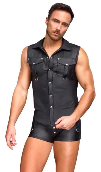 NEK Black Men's Sleeveless Matte-Look Shirt with Press Studs and D-Rings S/XL