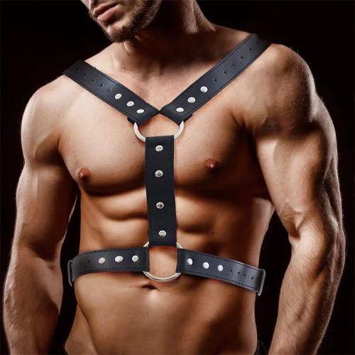 IntoYou BDSM Line Fabrio Black Men's Vegan Leather BDSM Harness with O-Rings