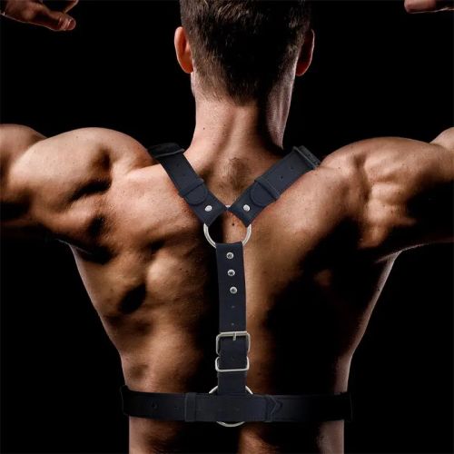 IntoYou BDSM Line Fabrio Black Men's Vegan Leather BDSM Harness with O-Rings