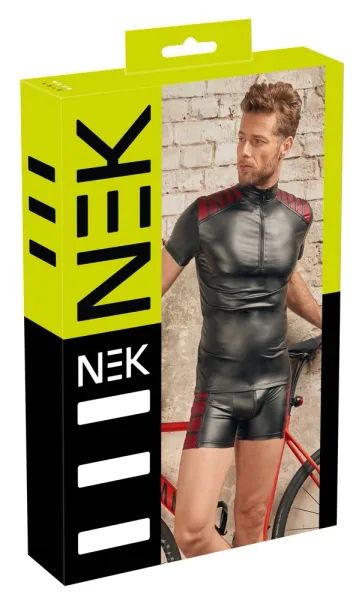 NEK Black Men's Matte-Look Shirt with Red Shoulder Inserts and Zip S/XL
